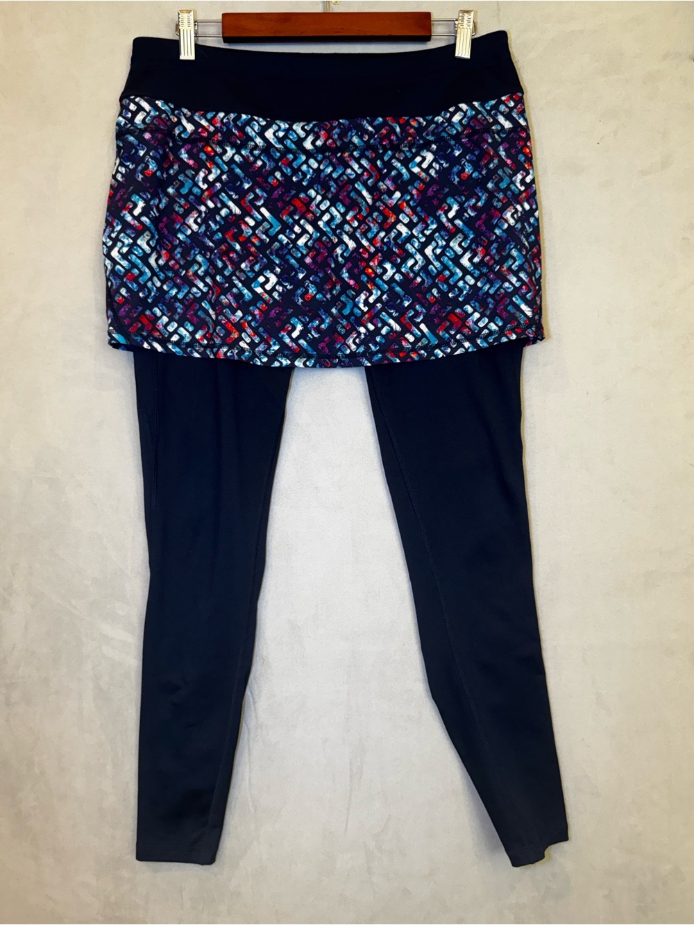 Athleta Skirted Leggings Women’s L Navy Print Running Tights Skirt